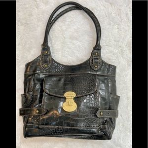 Chaps Black Faux Leather Medium Shoulder Bag